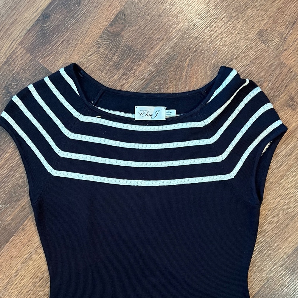 Eliza J -  Deep Nacy and White Striped Midi Dress - knit - Picture 3 of 7